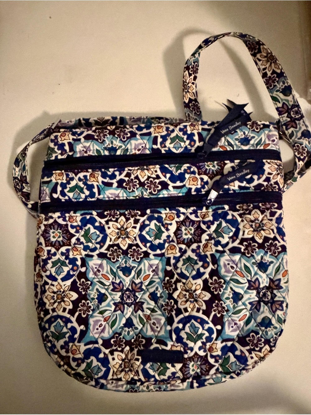 Vera Bradley Blue Floral Triple Zip Hipster Crossbody Lisbon Medallion